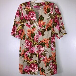 Burda Moon Jacket M Floral Pink Tan Green
